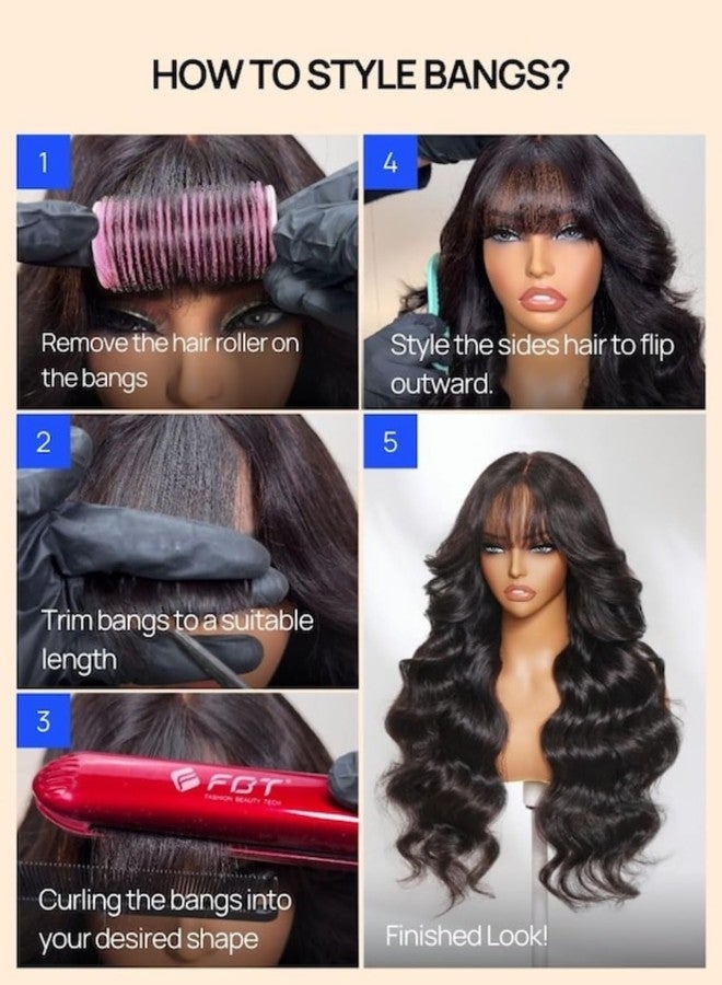 Nadula 7x5 HD Bye Bye Knots Glueless Curtain Bangs Wig with Drawstring, Pre Everything Loose Wave Wigs Human Hair Pre Cut/Plucked/Bleached Invisible Knots, Ready to Wear No Glue, 180% Density 16inch - Image 5